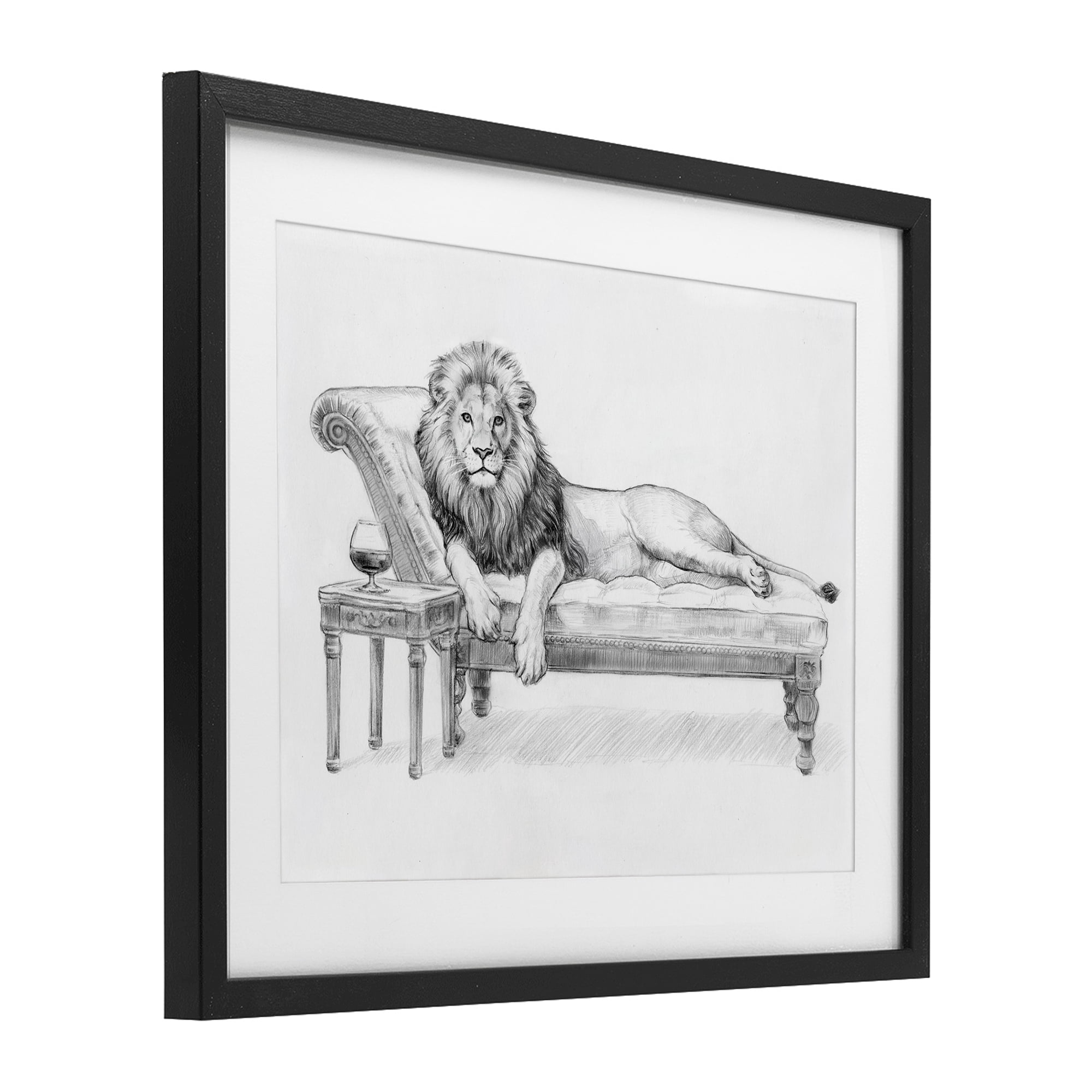 Stupell Industries Lounging Beast Lion Black Framed Print Under Glass, design by Victoria Barnes