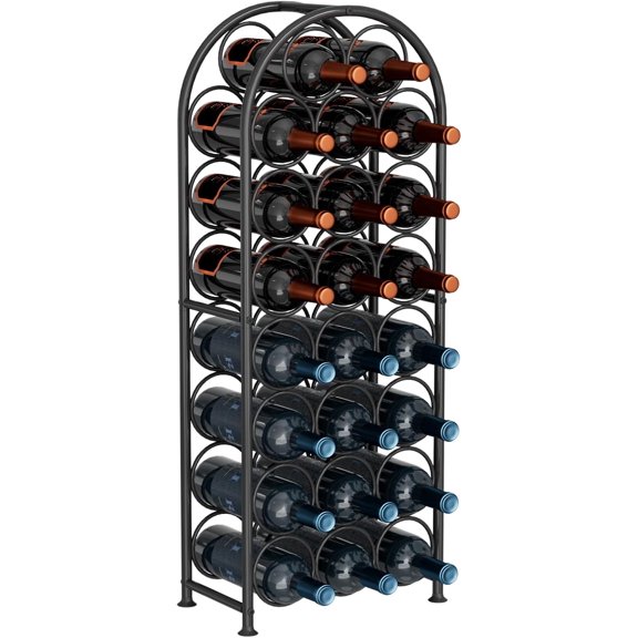 Wine Rack, 23-Bottle Freestanding Wine Holder, Metal Arched Design for Home Bar Kitchen Cellar, Black, 7.2" D x 12.6" W x 33.46" H