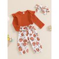 thumbnail image 3 of Newborn Baby Girl Halloween Outfit Letter Long Sleeve Ruffle Romper Pumpkin/Ghost Pants Headband Set Fall Clothes 0-18M, 3 of 8