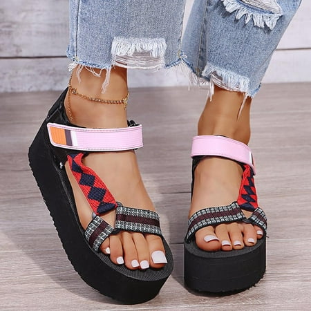 

Egmy Women Sandals Summer Shoes Thick-Soled Beach Shoes Ethnic Style Female Sandals