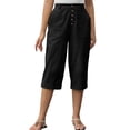 thumbnail image 4 of Yteetum Capris for Women with Pockets Summer Elastic Waist Button Lounge Capri Pants Womens Casual Solid Loose Fits Lightweight Comfy Cropped Pants, 4 of 9
