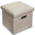 thumbnail image 2 of Square 11.8'' Linen Foldable Hollow Design Storage Ottoman Footrest Stool Seat, 2 of 16