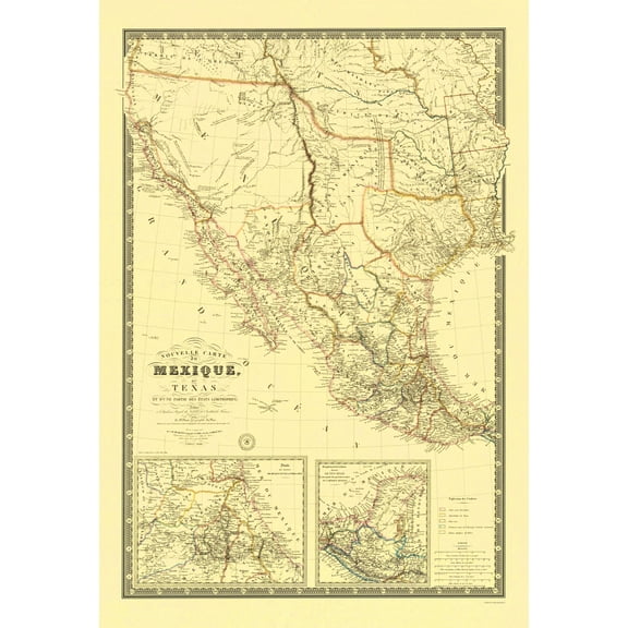 Historic State Map - Texas Mexico - 1840 - Vintage Wall Art