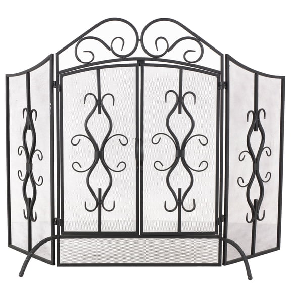 DecMode Gray Traditional Metal 3 Panel Foldable Fireplace Screen with Mesh Netting, 52"W x 35"H