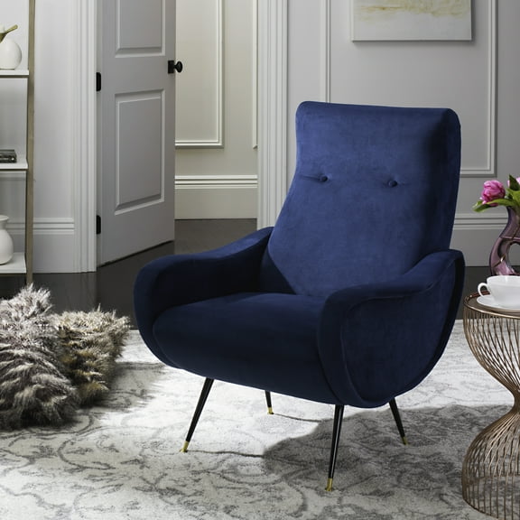 SAFAVIEH Elicia Velvet Retro Mid Century Accent Chair, Navy