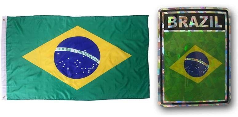 Wholesale Combo Set Brazil Country 3x5 3’x5’ Flag and 3"x4" Decal 