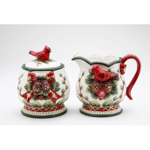 Cosmos Gifts Evergreen Holiday Sugar and Creamer Set