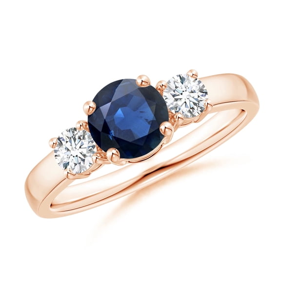 ANGARA Natural 1 ct Blue Sapphire and Diamond Three Stone Engagement Ring in 14K Rose Gold for Women (Size-6mm) | September Birthstone, Anniversary, Jewelry Gift for Women | Natural Sapphire Ring