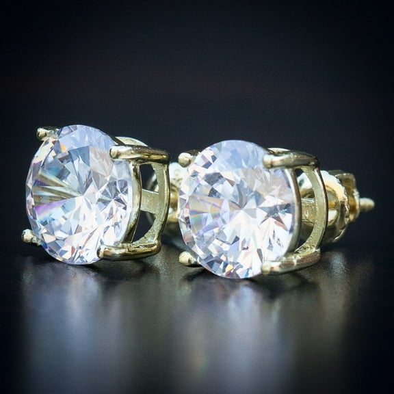 Men's Round Princess Cut Yellow Gold Plated Lab Simulated Diamond Earrings