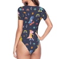 thumbnail image 4 of Naloa Cartoon Dinosaur Scooter Sport Blue Women's Short-Sleeved Onesie, One-Piece Swimsuit for Parties, dates, clubs - Medium, 4 of 9
