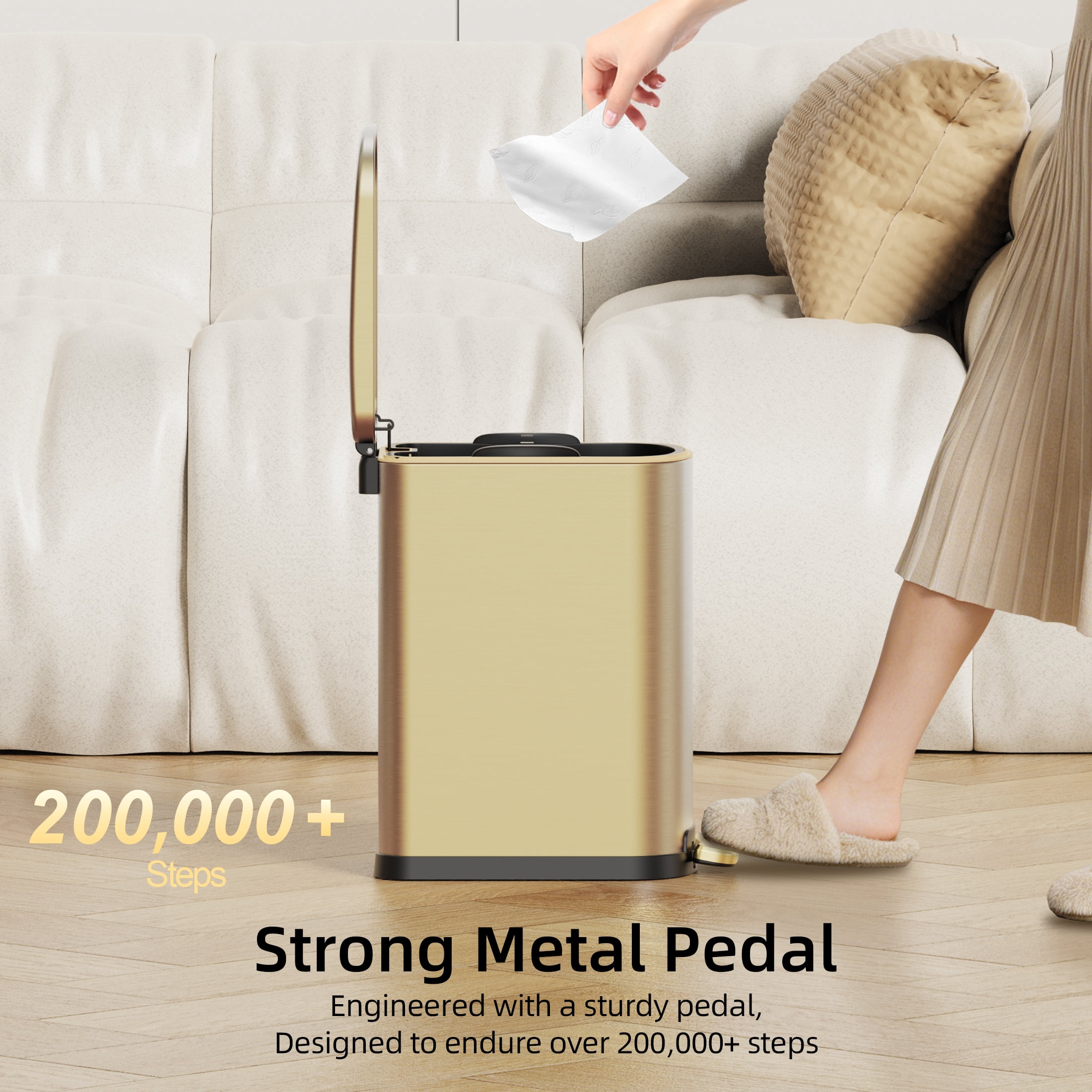 KSSKSS 2.6 Gallon/10L Slim Stainless Steel Bathroom Trash Can with Soft Close Lid, for Narrow Spaces,Bathroom, Bedroom (Titanium Gold)