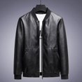 thumbnail image 2 of uikmnh Men's Jackets Mens Straight Hem Baseball Collar Leather Jacket Coat Size:2XL, 2 of 7