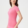 thumbnail image 3 of Uootdi Womens Tops Short Sleeve Crewneck Seamless Knit Slim Fit Stretchy Athletic Workout Gym Activewear Tees Gift, 3 of 9