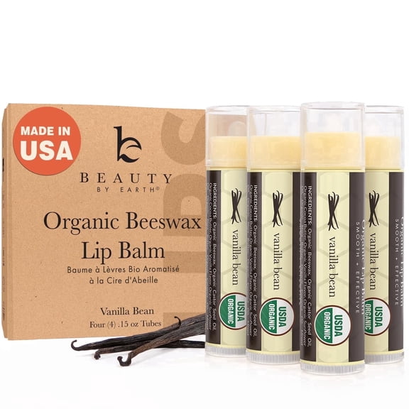 USDA Organic Lip Balm - USA Made with Natural Ingredients, Stocking Stuffers for Adults & Teens, Beeswax Vanilla Chapstick for Dry Lips, Beauty Gifts for Women, Birthday Gifts for Her & Him