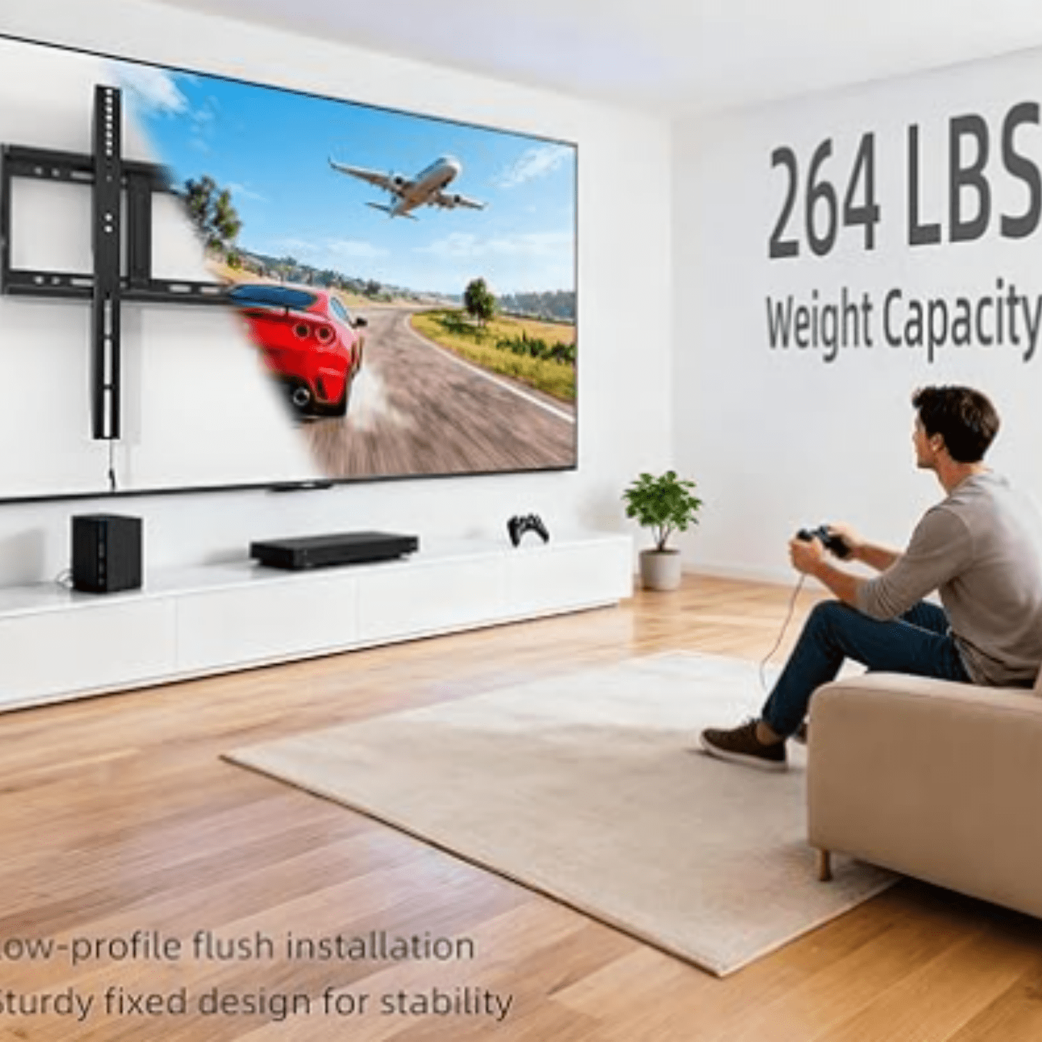 Heavy Duty Fixed TV Wall Mount Bracket, 264 Lbs Capacity for 48-120 Inch Extra Large Flat Screen Smart TVs, Max VESA 800x600 mm, Stud Spacing 12"-28", Low-Profile F Slim Design