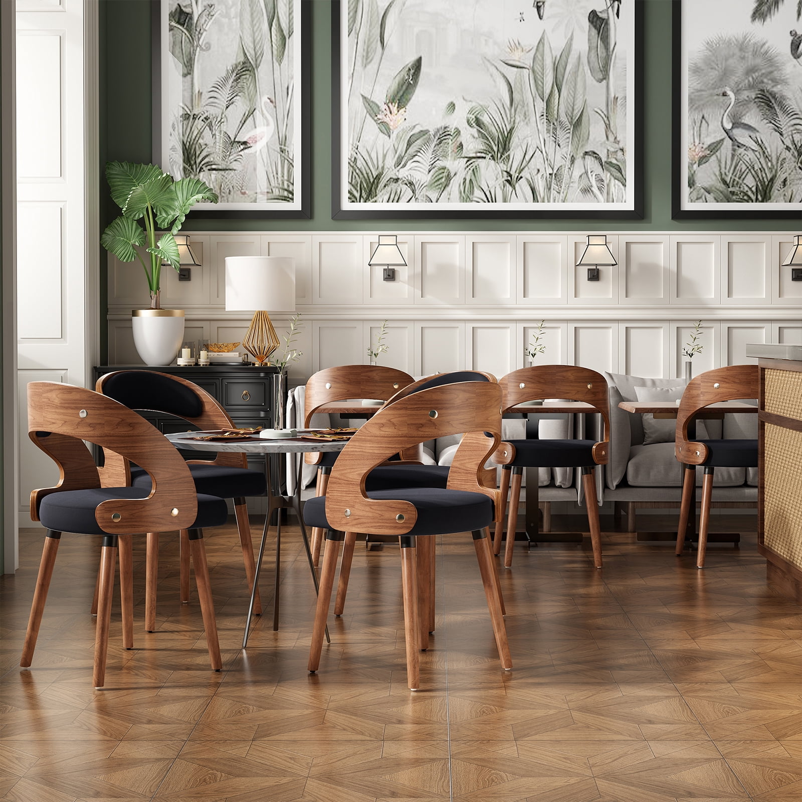 Farini Set of 2 Wood Dining Chairs with Curved Backrest for Kitchen Dining Room, Black