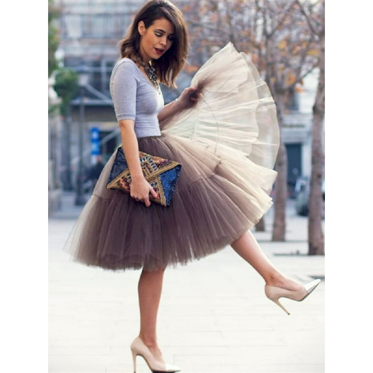 EllieWely 20 Colors Women s Mid Length Tulle Tutu Skirt Brown Size 5XL Plus Size Walmart