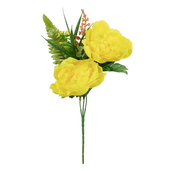 12-inch Artificial Silk Yellow Peony Mixed Cemetery Pick, for Indoor/Outdoor Use, by Mainstays