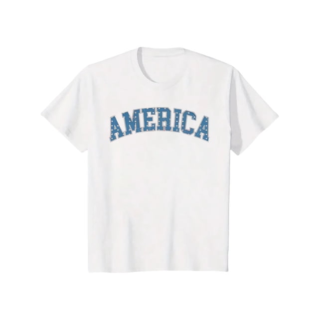 Women's Patriotic America Print T-Shirt - 4th of July Stars & Stripes Peace Sign Graphic, Short Sleeve Crew Neck Casual Top, Breathable Summer Tee, Machine Washable Regular Fit, American Flag Shi