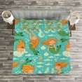thumbnail image 3 of Ambesonne Mermaid Quilted Bedspread Set 3 Pcs, Cartoon Character Sea, Queen Size, Turquoise Marigold Green, 3 of 3