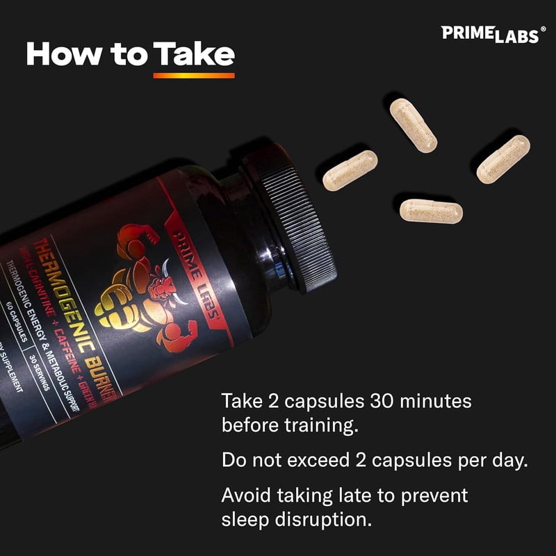 Prime Labs Thermogenic Energy Supplement for Men – L-Carnitine, Caffeine & Green Tea Extract – Daily Energy & Active Lifestyle Formula – Third-Party Tested, Made in the USA – 60 Capsules