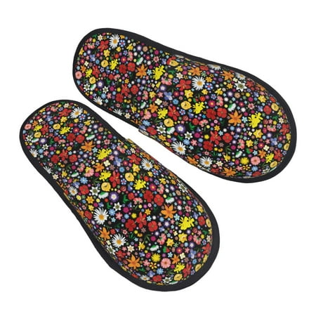 

KLL Spring And Summer Flowers Slippers for Women Men House Slip on Indoor Outdoor Bedroom Furry Fleece Lined Ladies Comfy Anti-Skid Rubber Hard Sole-Medium