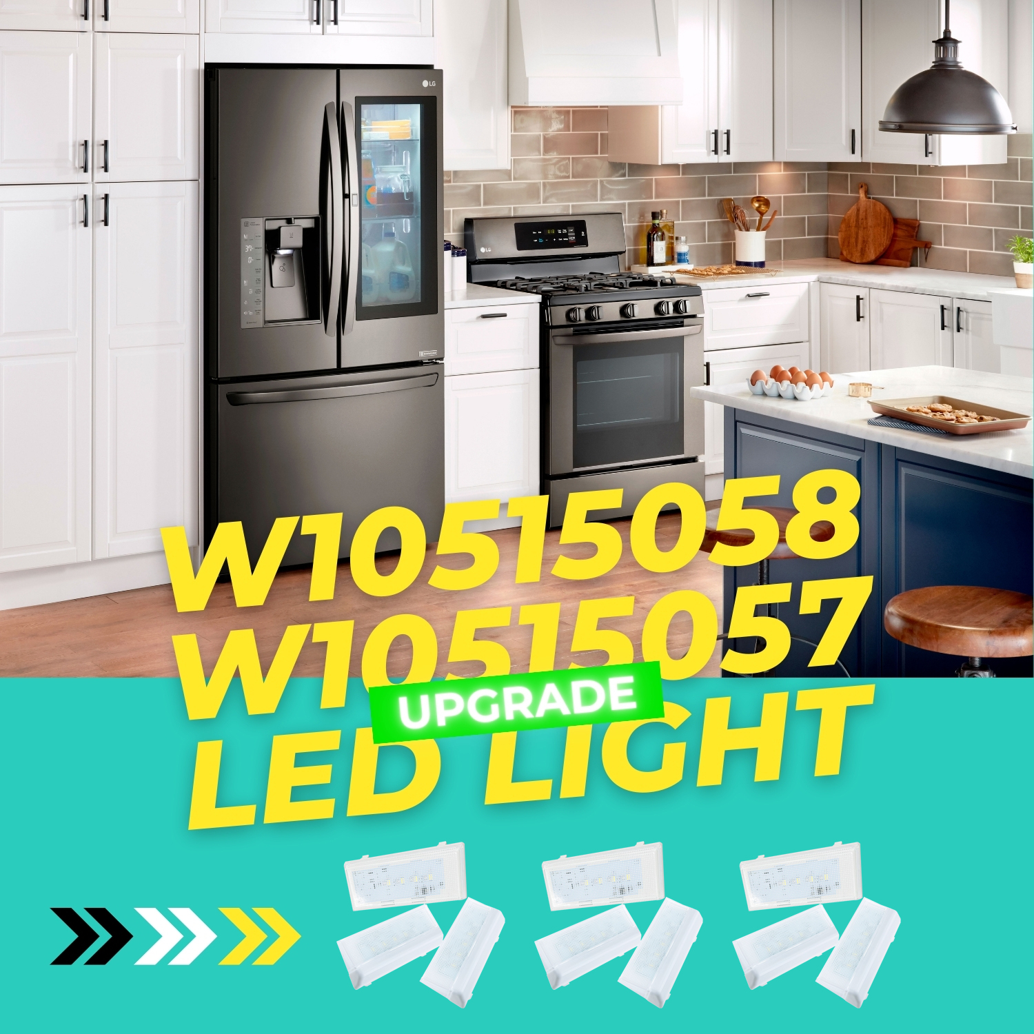 NEW 2 Pcs W10515057 & 1 Pc W10515058 LED Light SET With Tapered Lens and Bezel compatible for Whirlpool, Kenmore, Maytag, KitchenAid, Refrigerators, WPW10515057 AP6022533 PS11755866