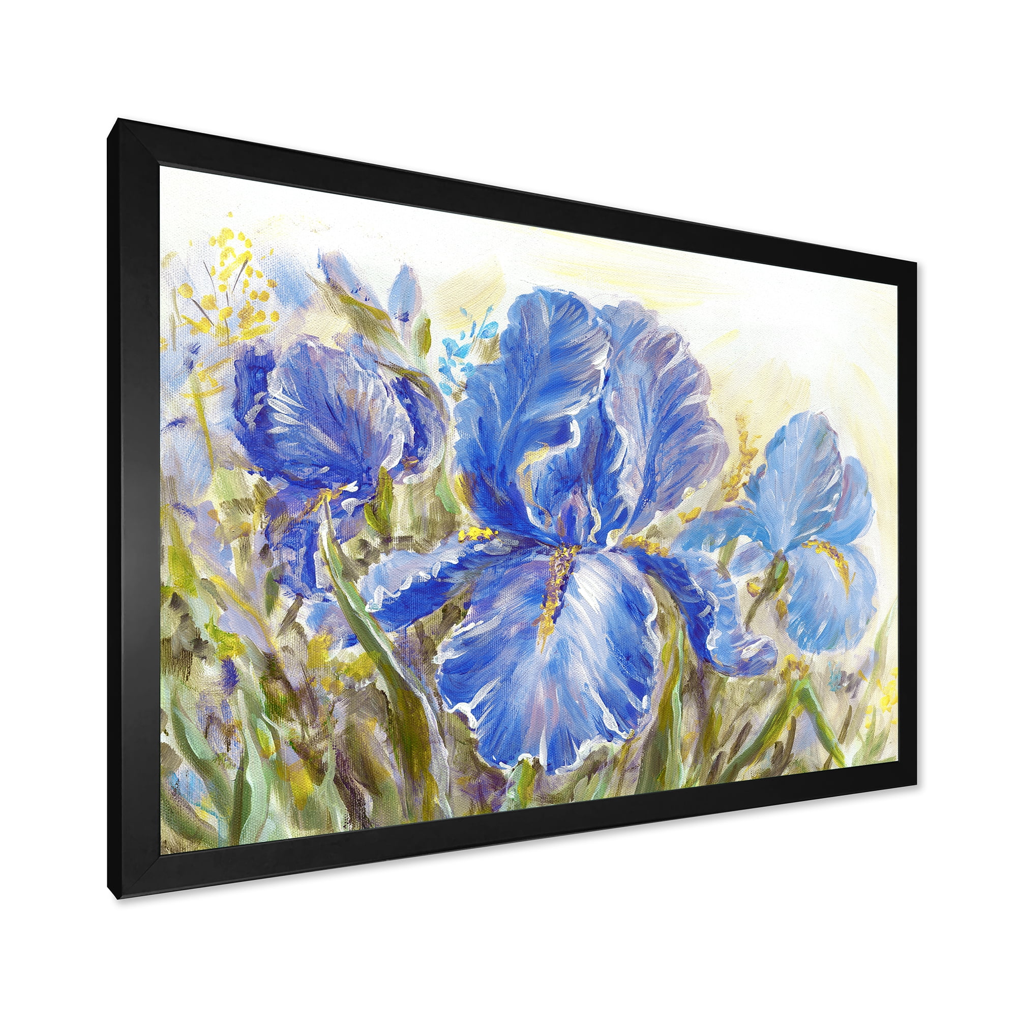 Designart 'Blue Irises Blossoming Flowers' Traditional Framed Art Print