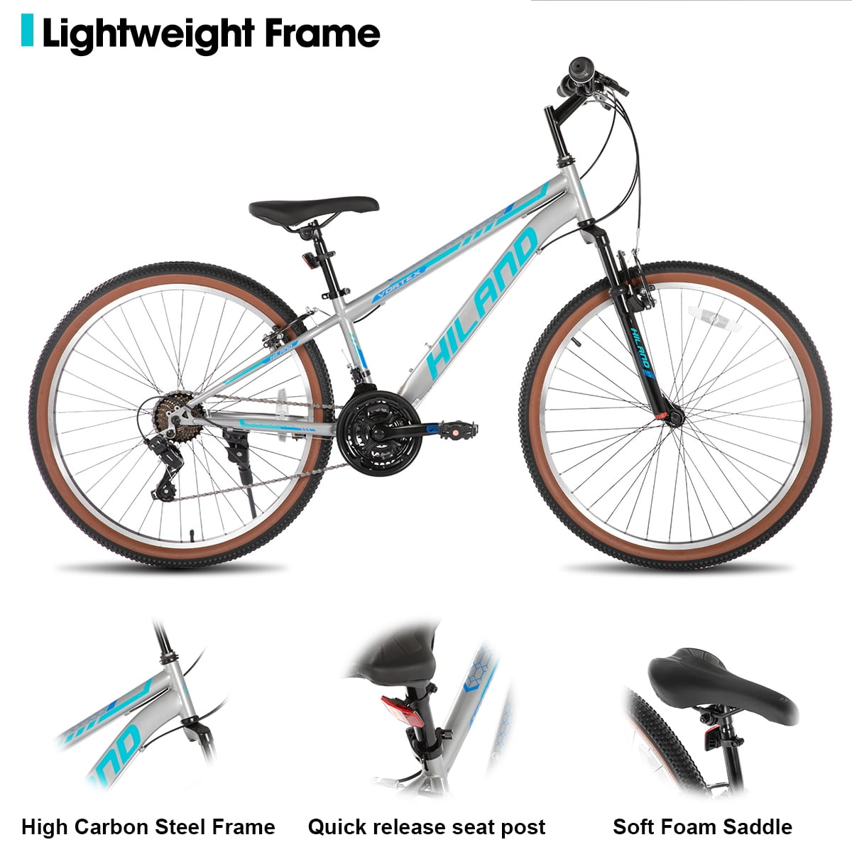 HILAND 26 Inch Mountain Bike for Mens and Womens, 21 Speeds Mountain Bicycle, High-Tensile Steel Frame, V Brake, Hardtail MTB for Adults