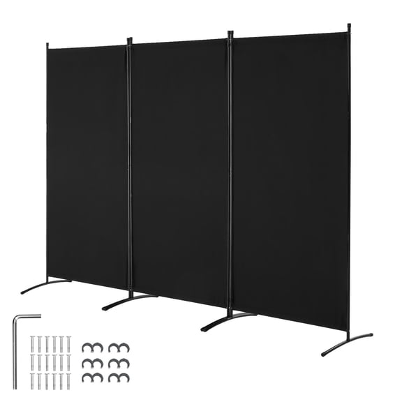 Dranite 3-Panel Folding Room Divider Screen Black Freestanding Partition for Office, Bedroom & Living Room Portable Privacy Divider & Room Separator