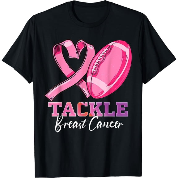Tackle Breast Cancer Football Pink Halloween T-Shirt Black Medium