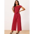 thumbnail image 2 of DARING DIVA Women's Ruffle Cap Sleeve High Waisted Wide Leg Jumpsuit M Wine Red, 2 of 6
