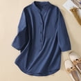 thumbnail image 3 of Odeerbi Shirts for Women V-Neck Solid Color Open Tube Button Fashion Casual Retro 3/4 Sleeve T-Shirt Tops Blouse Sky Blue, 3 of 6