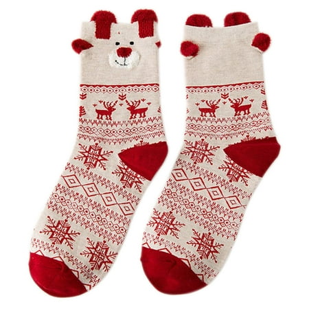 

ELENXS 1 Pair Christmas Socks Printing Socks Reindeer Girl Women Fall Winter Hosiery