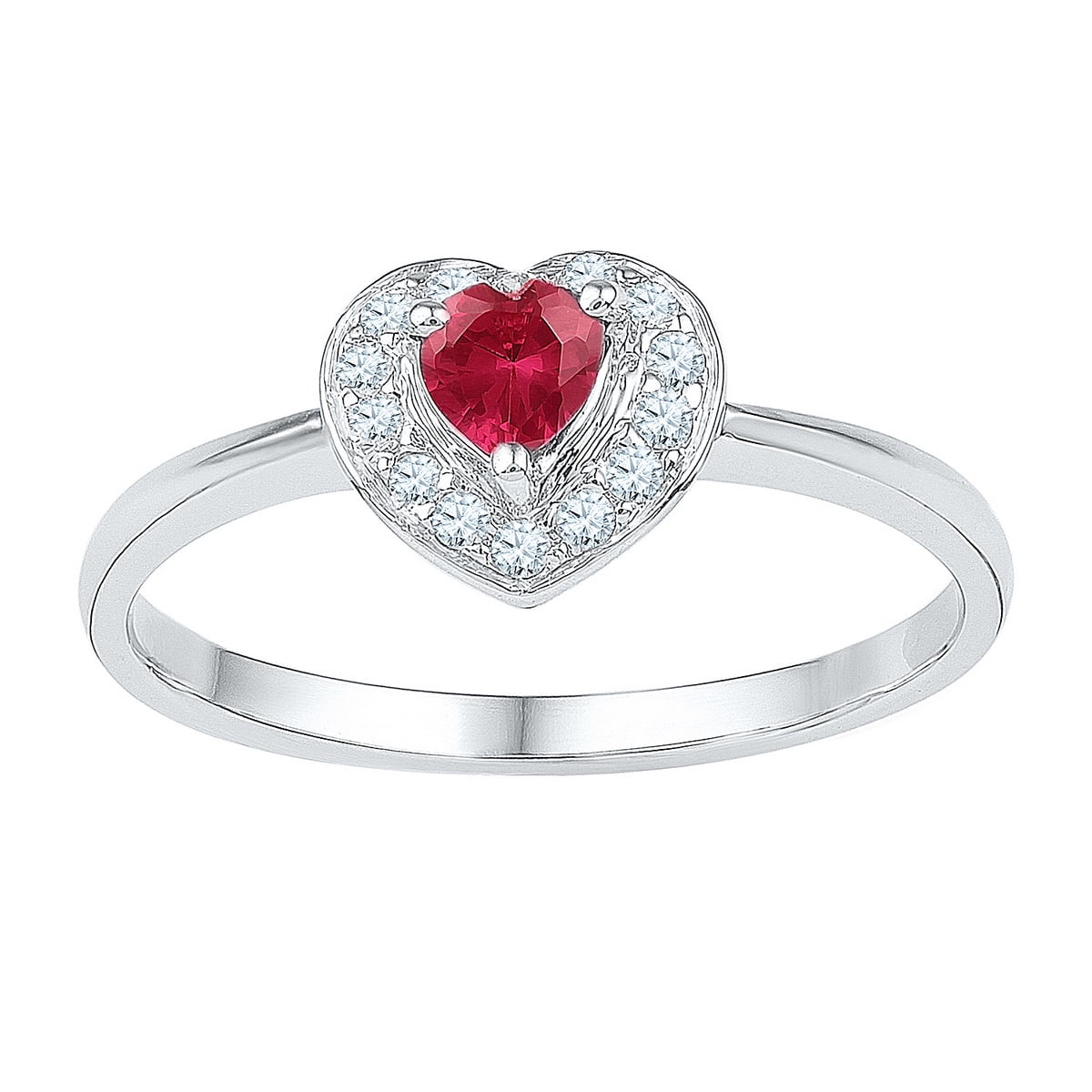 Jewels By Lux - 10kt White Gold Womens Round Lab-Created Ruby Heart
