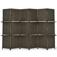 thumbnail image 1 of Gymax 6 Panel Folding Room Divider 6Ft Weave Fiber Screen W/ 2 Display Shelves Brown, 1 of 10