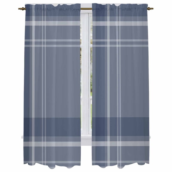 Blue Checkered Kitchen Curtain for Berdoom Living Room Cafe 72 Inch Length, Stripes Blue Dark Buffalo Plaid Tiers Curtains Light Filtering Drapes Rod Pocket Window Treatment 2 Panels 52"Wx72"L