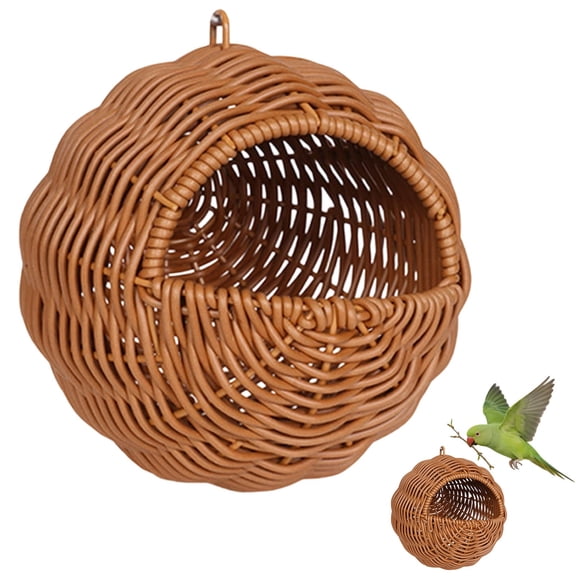 SeekLGT Woven Bird Nest Hanging Bird Bed Breathable Washable Rattan Style Nest for Cage Warm Resting Space for Parakeet Finch Canary Brown 1 Pack