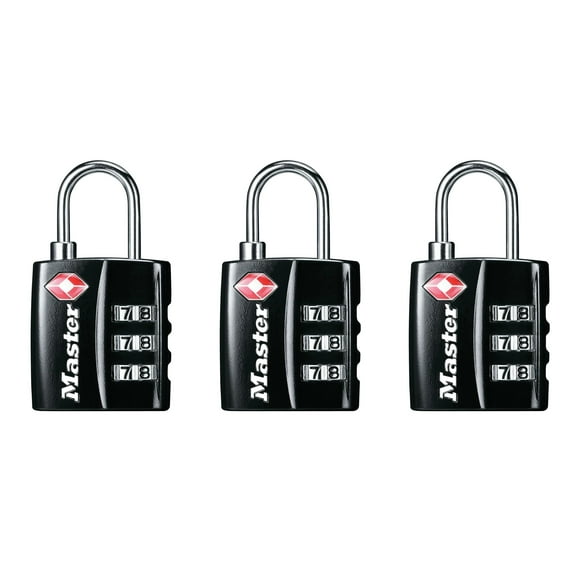 Candado para equipaje Master Lock negro aprobado por la TSA, paquete de 3