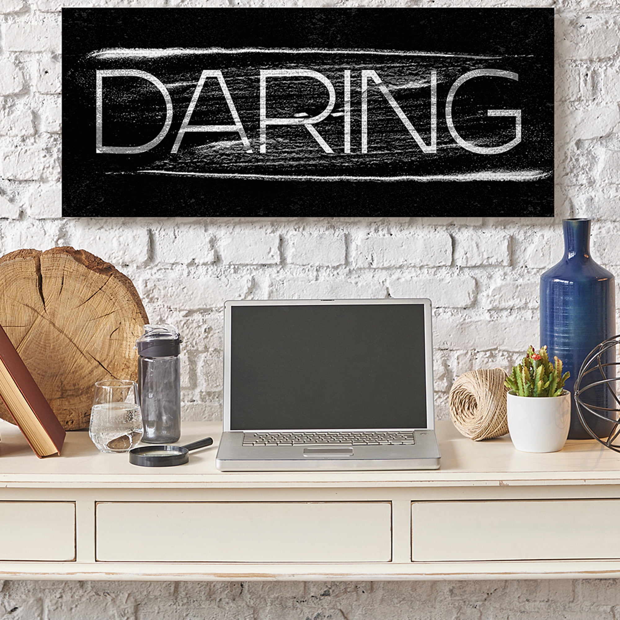 Stupell Industries Bold Daring Text Black White Paint Stroke Inspired Canvas Wall Art by Daphne Polselli