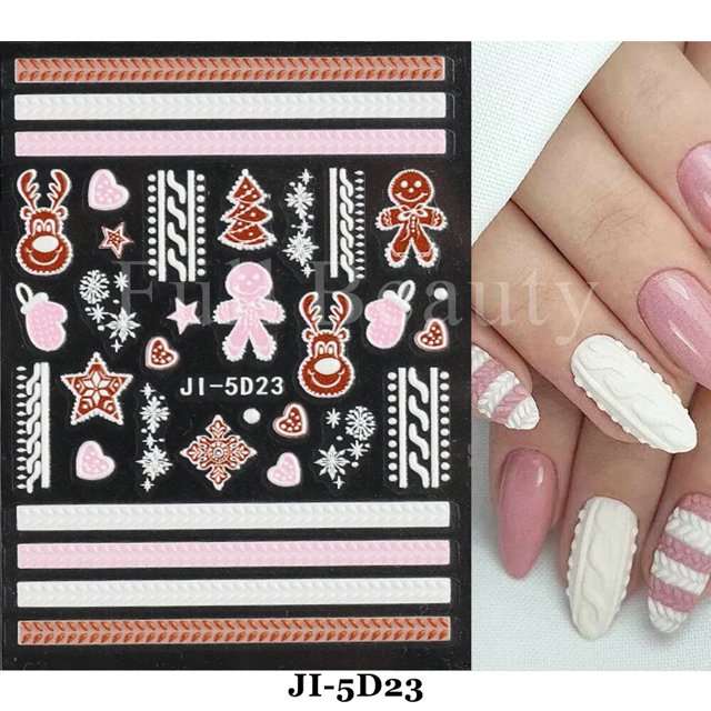 Pegatinas 3D de dibujos animados de Papá Noel para decoración de uñas, deslizadores de uñas de invierno, decoración de manicura DIY, alce, copo de nieve, pingüino, árbol de nieve, NLF889