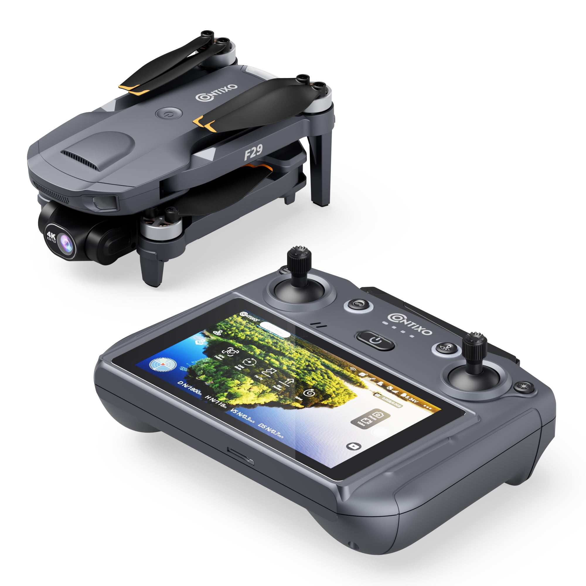 Contixo F29 Altura MAX 4K Aerial Drones for Adults with Camera, 3-Axis Gimbal Cinematic Drones for Adults with Remote & Case, Black