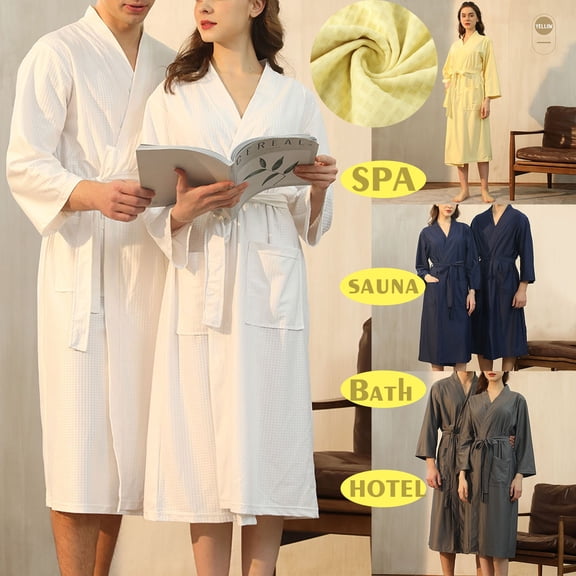 Unisex Knee Length Bathrobe with Pockets Soft Breathable Sleepwear Lounge Robe SPA Comfort Home Wear