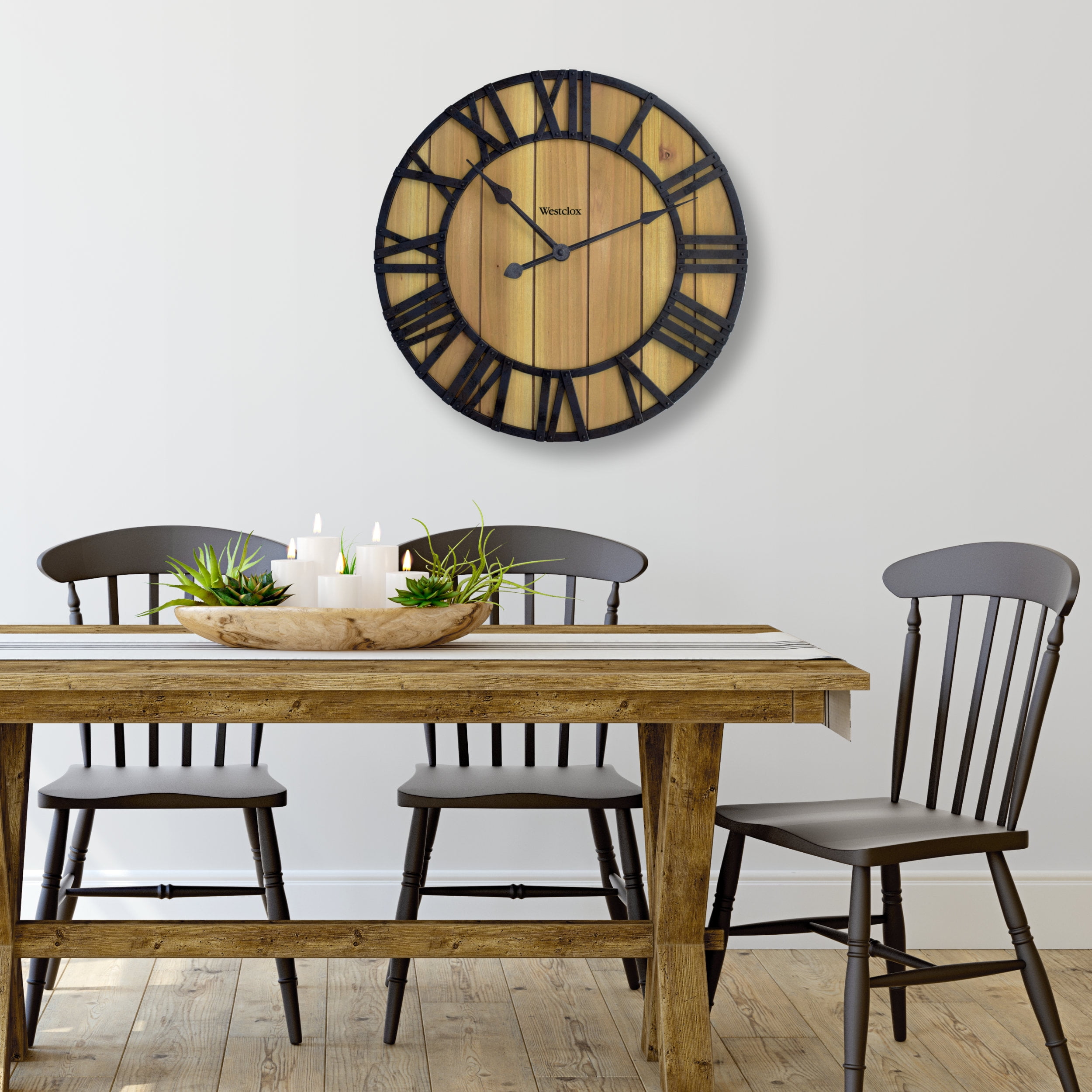Westclox 16" Natural Wood Grain with Raised Roman Numerals & Iron Finish Wall Clock – Model# 38067