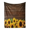 thumbnail image 1 of Rustic Wood Soft Flannel Fleece Throw Blanket, Autumn Sunflowers Pattern on Planks Farmland Style Composition, Cozy Plush for Indoor and Outdoor Use, 50" x 70", Redwood Brown, by Ambesonne, 1 of 6