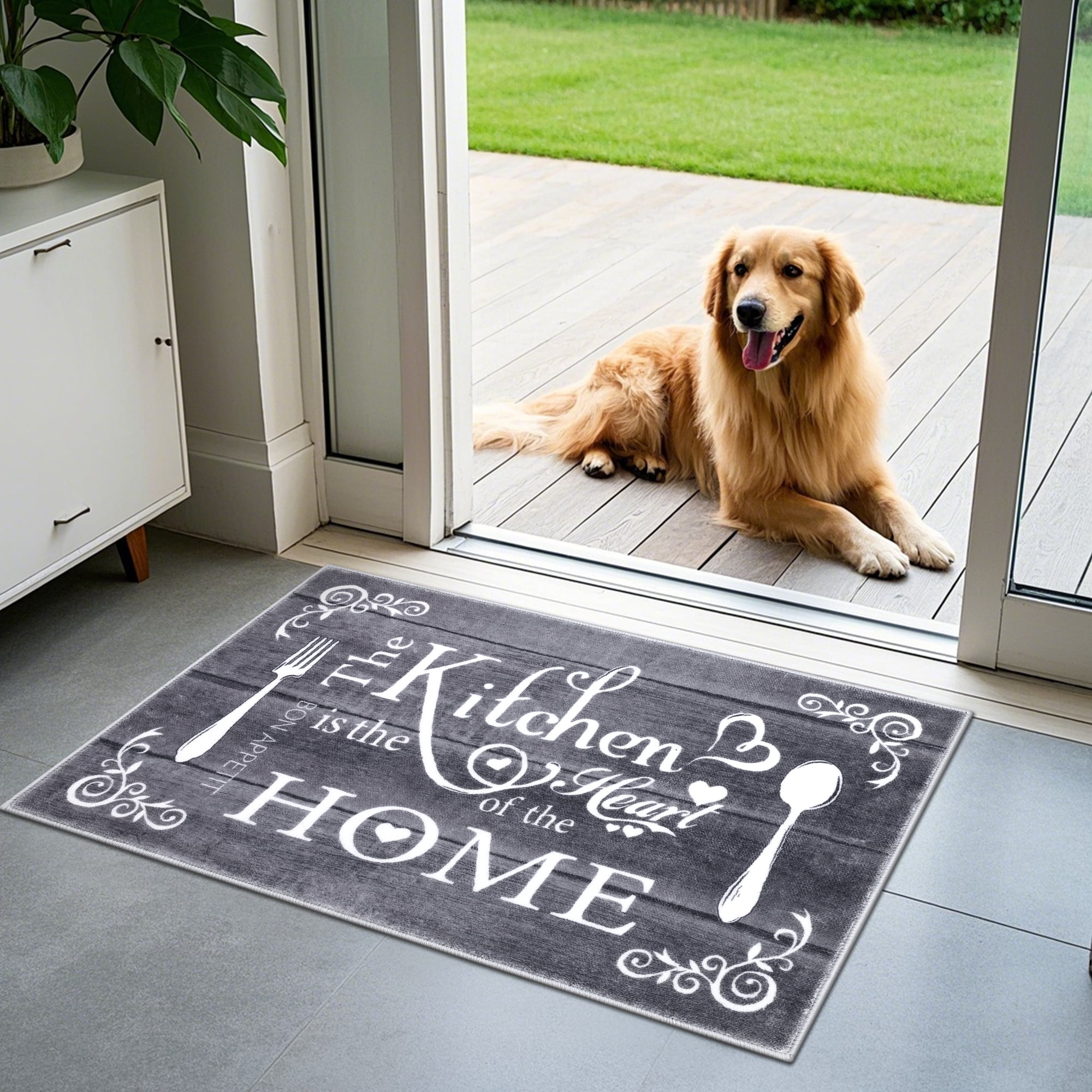 MeyJey Farmhouse Kitchen Rug Set, 3 Piece Non-Slip Kitchen Mat Machine Washable Runner Rug for Home Floor and Living Room, Dark Gray