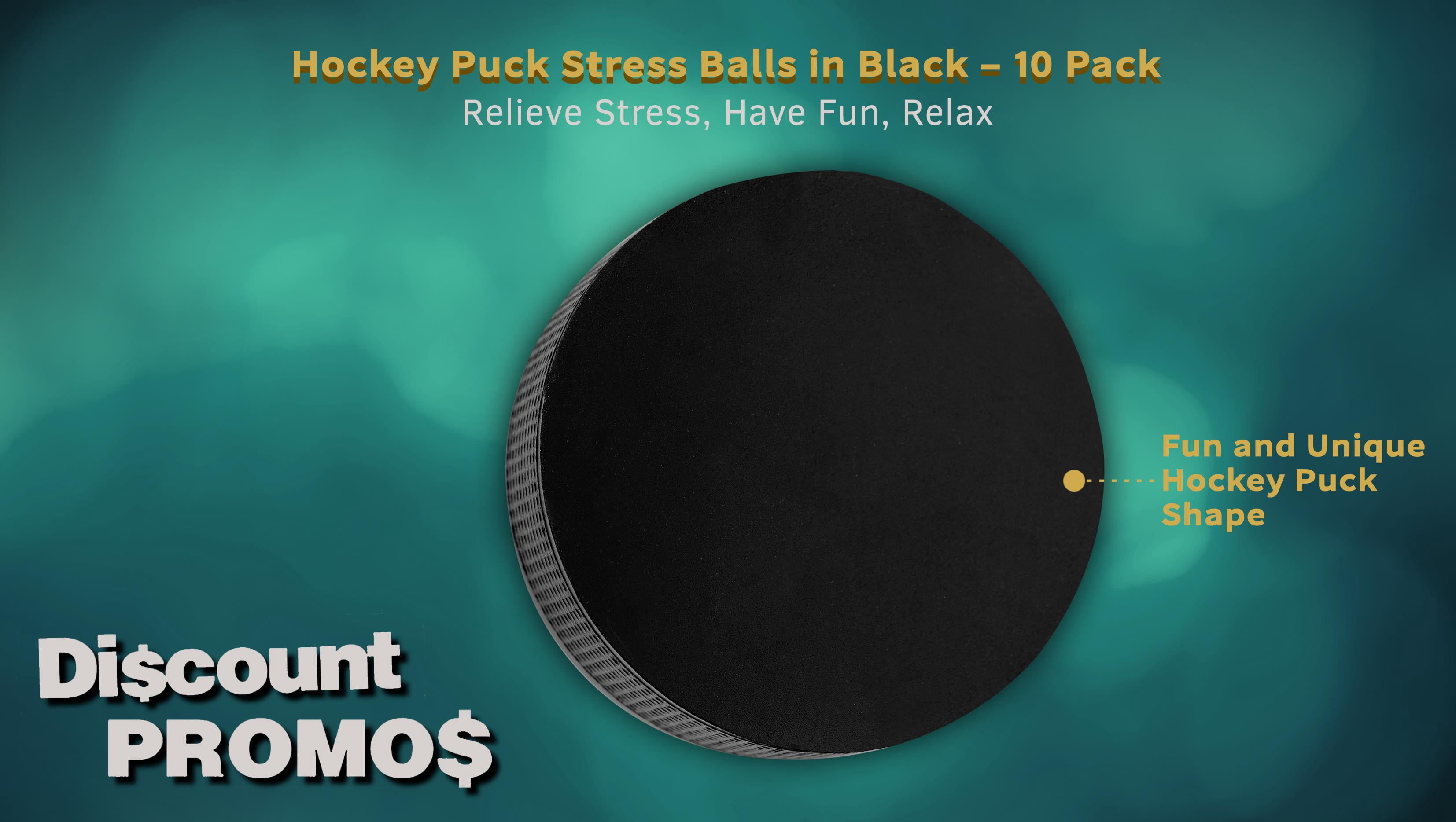 10 Hockey Puck Stress Balls Pack - PU Foam, Soft, Squeezable - Black