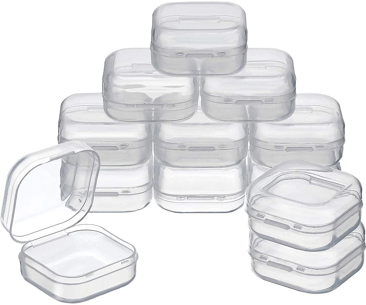 12 Pack Small Clear Plastic Beads Storage Containers Box with Hinged  Lid,Bead St