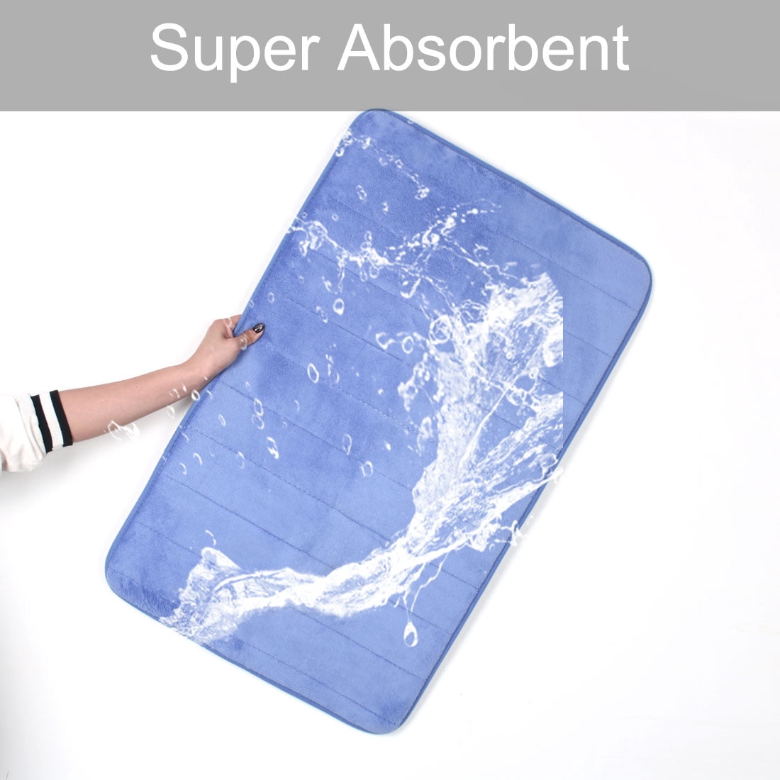 Unique Bargains Solid Contemporary Memory Foam Bath Rug Blue 32"x20"