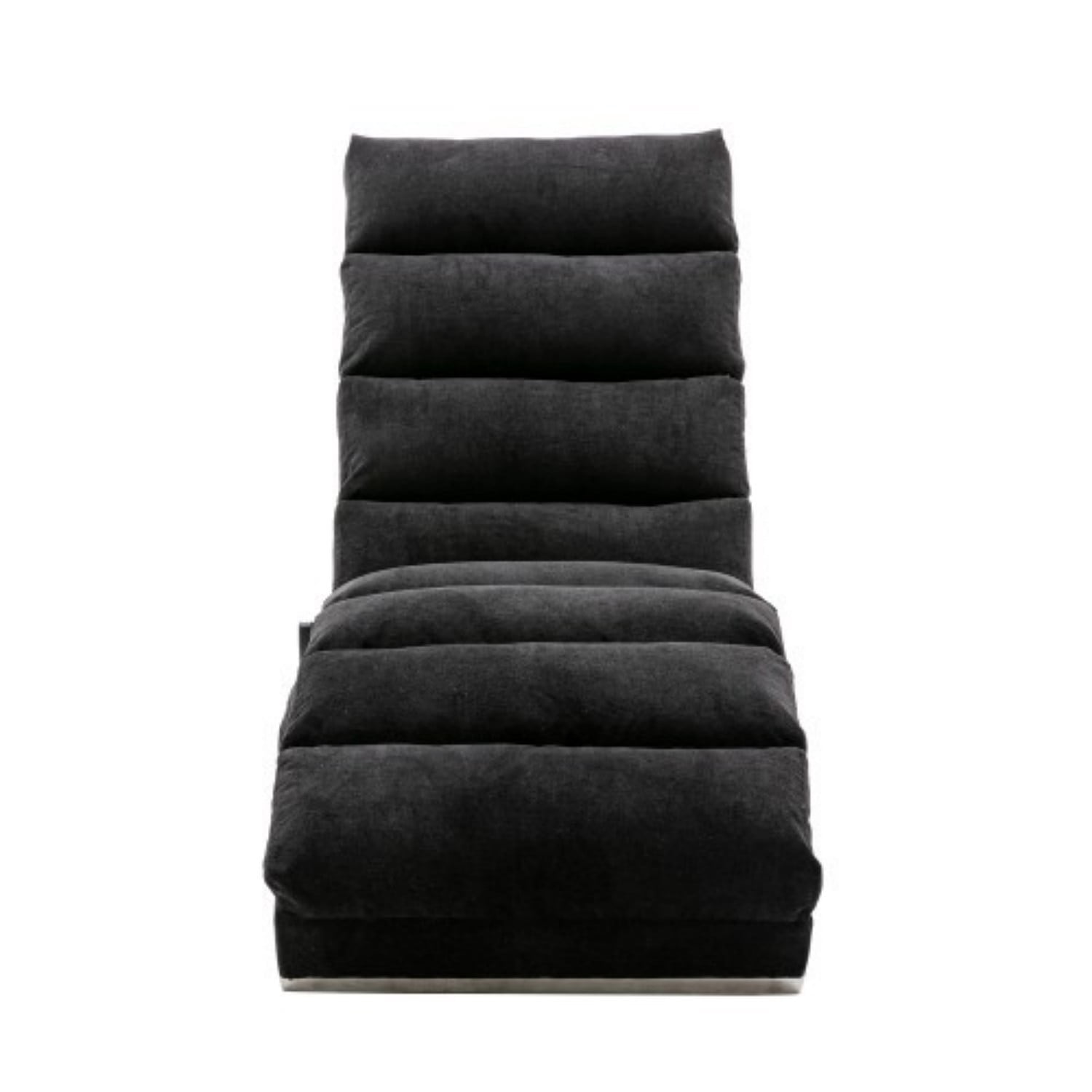 Upholstered Chaise Lounge Chair with Vibration, Modern Fabric Leisure Recliner with Ergonomic Fixed Back, Side Pocket & Lumbar Pillow, 300 lbs Capacity, Black